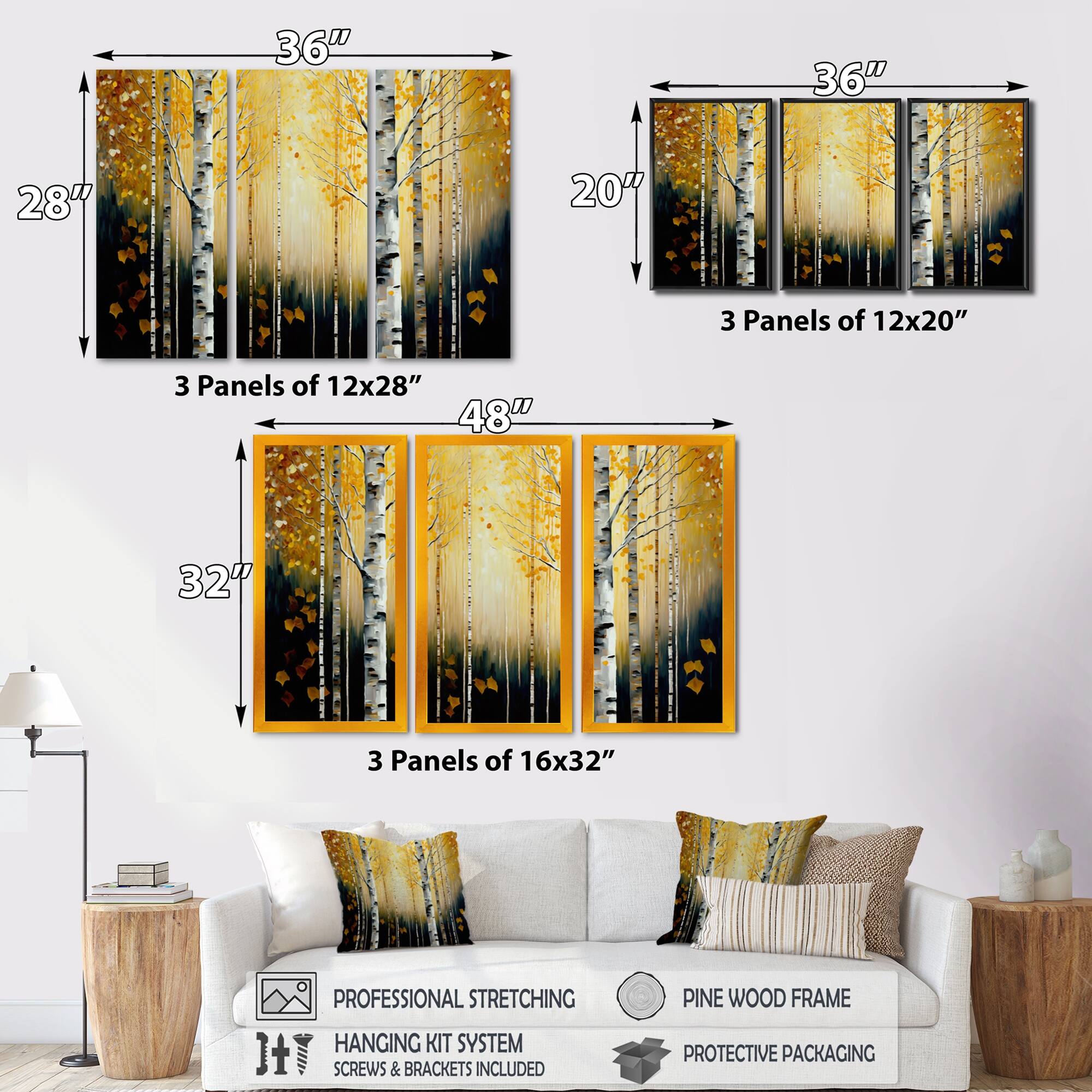 Designart "Golden Birch Trees Forest I" Landscape Forest Canvas Art